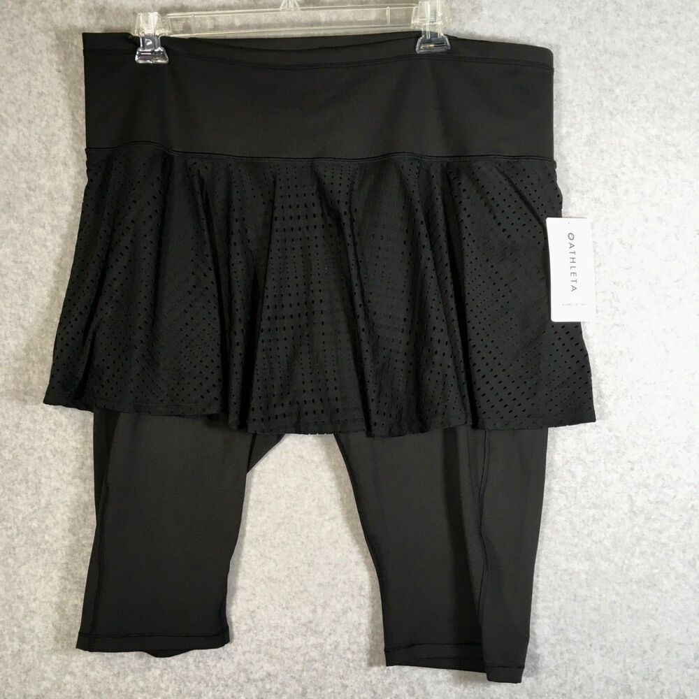 Athleta Skort Leggings Womens 3X Black A Game 2 in 1  Crop + Mesh Skirt New